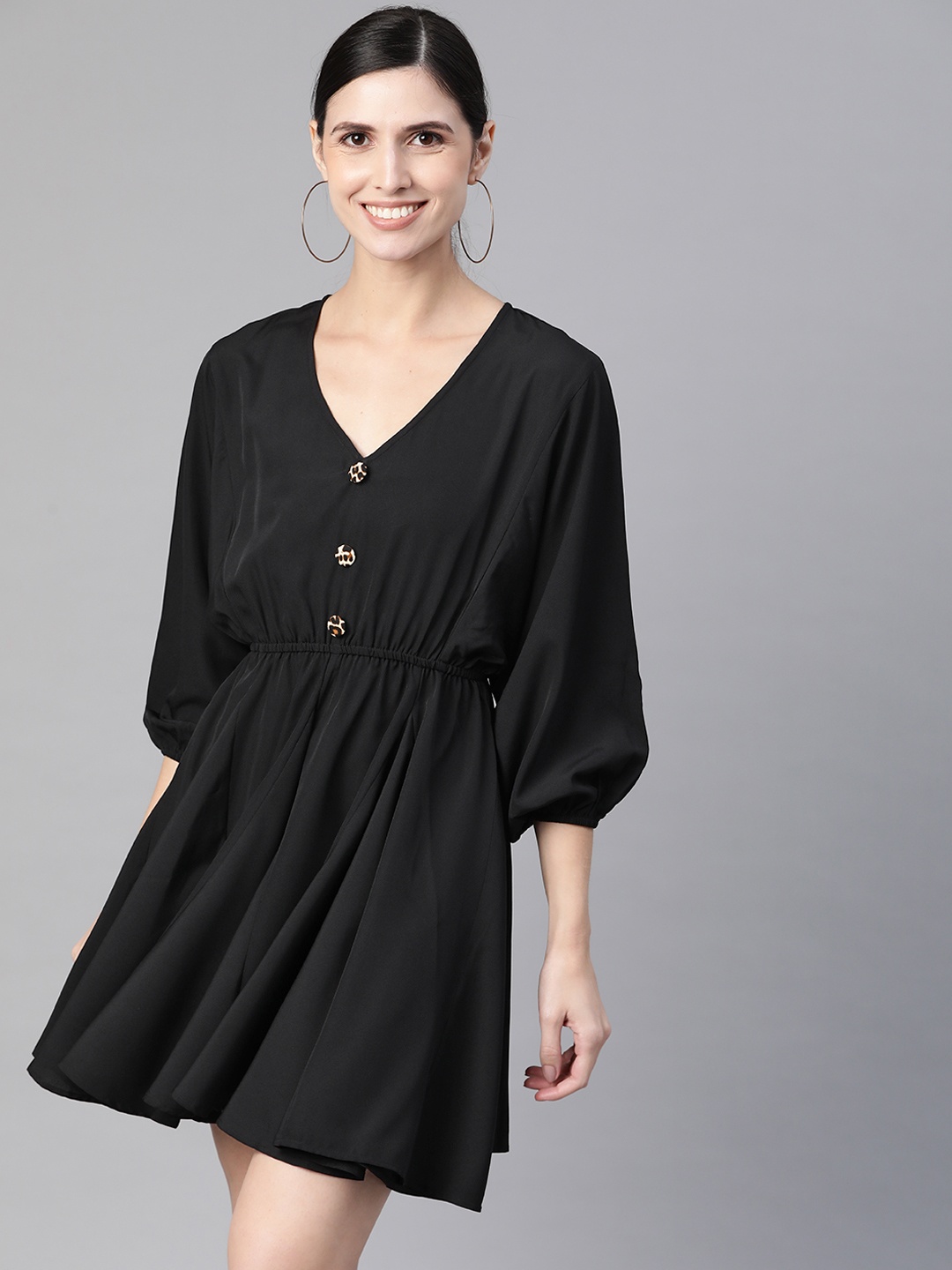 

KASSUALLY Women Black Solid Fit & Flare Dress