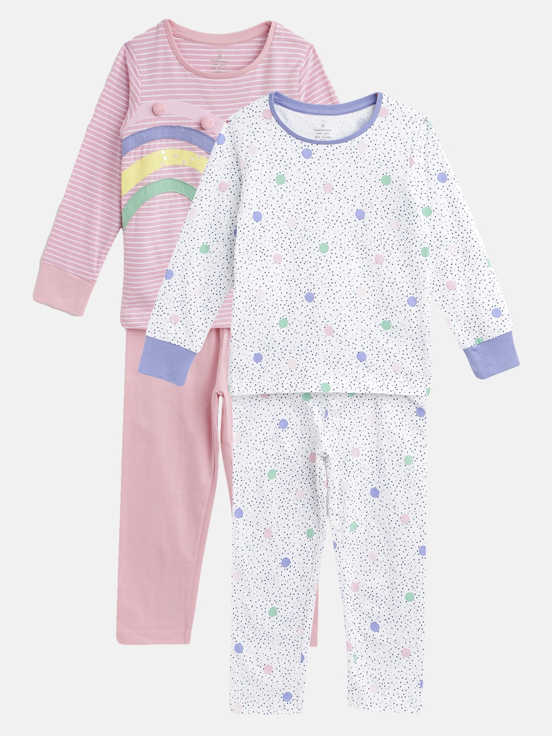 

mothercare Girls Pack of 2 Printed Cotton Night suits, White