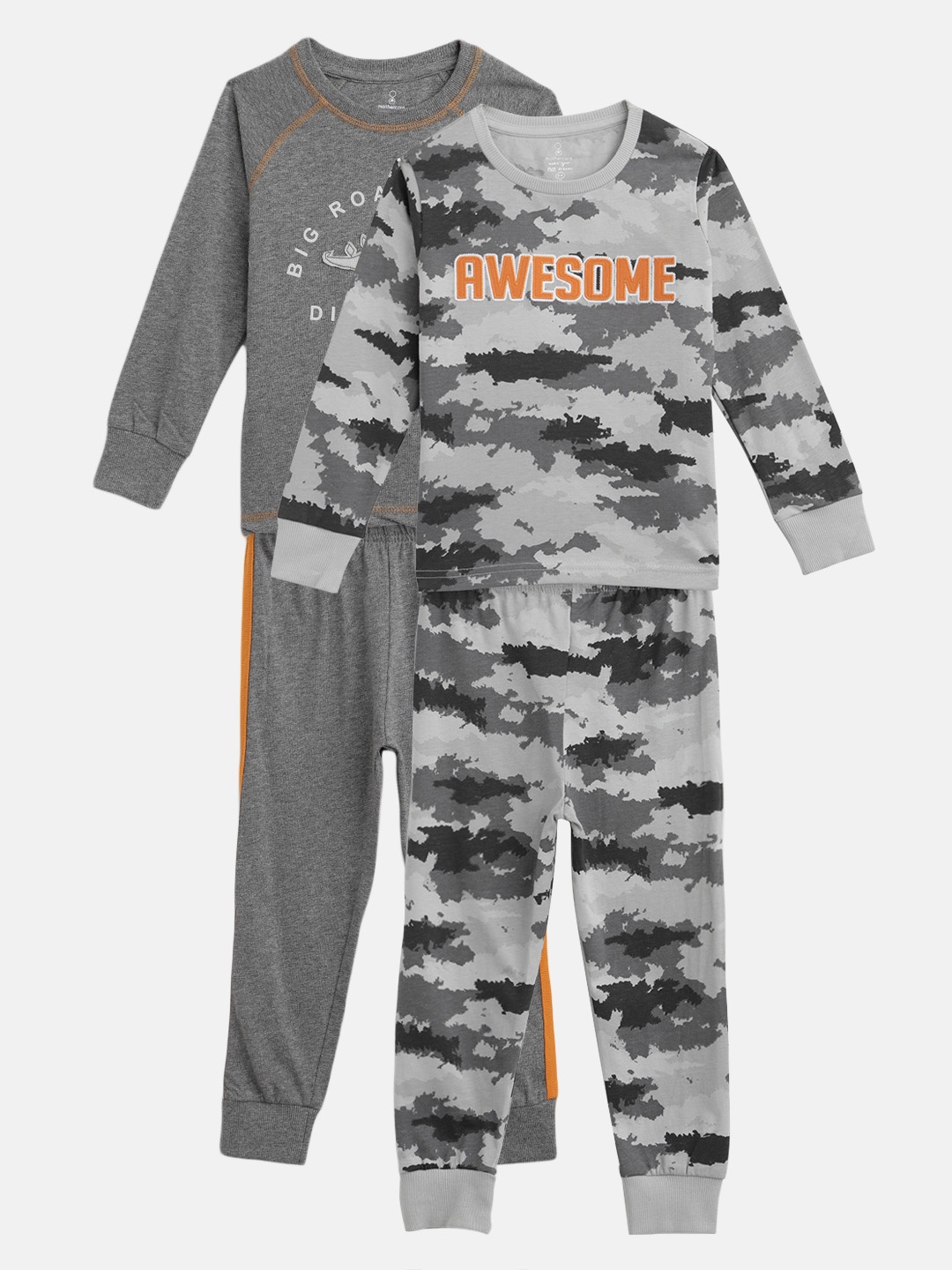 

mothercare Boys Pack of 2 Printed Cotton Night suits, Grey