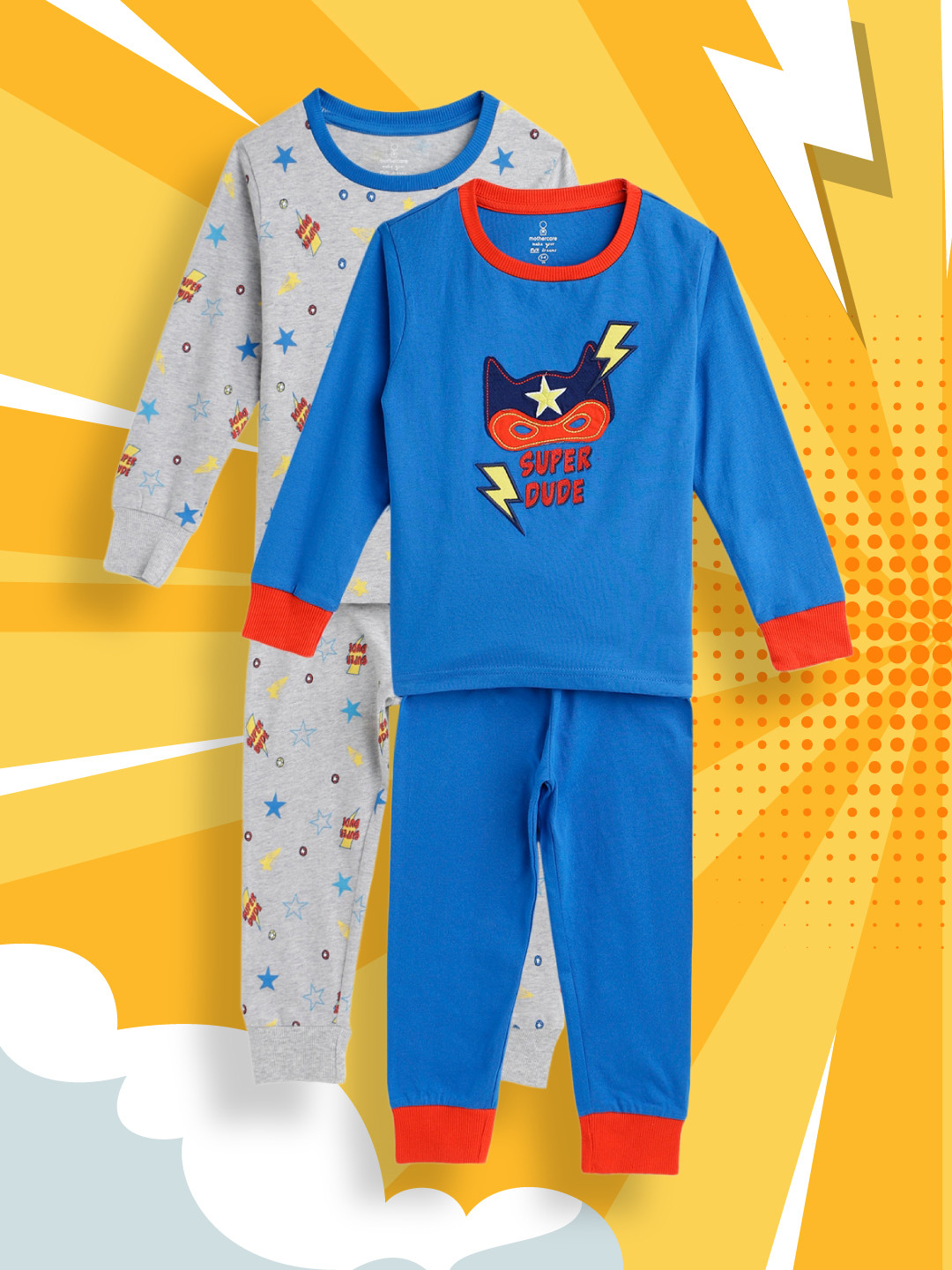 

mothercare Boys Pack of 2 Printed Cotton Night suits, Blue