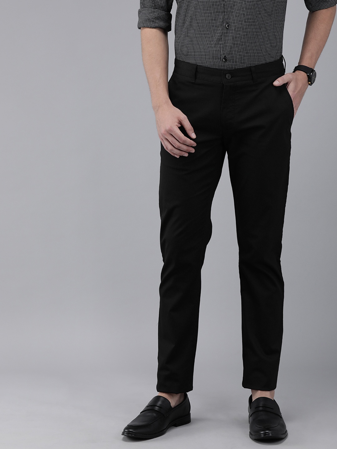

Blackberrys Men Black B-95 Slim Fit Self Design Regular Trousers