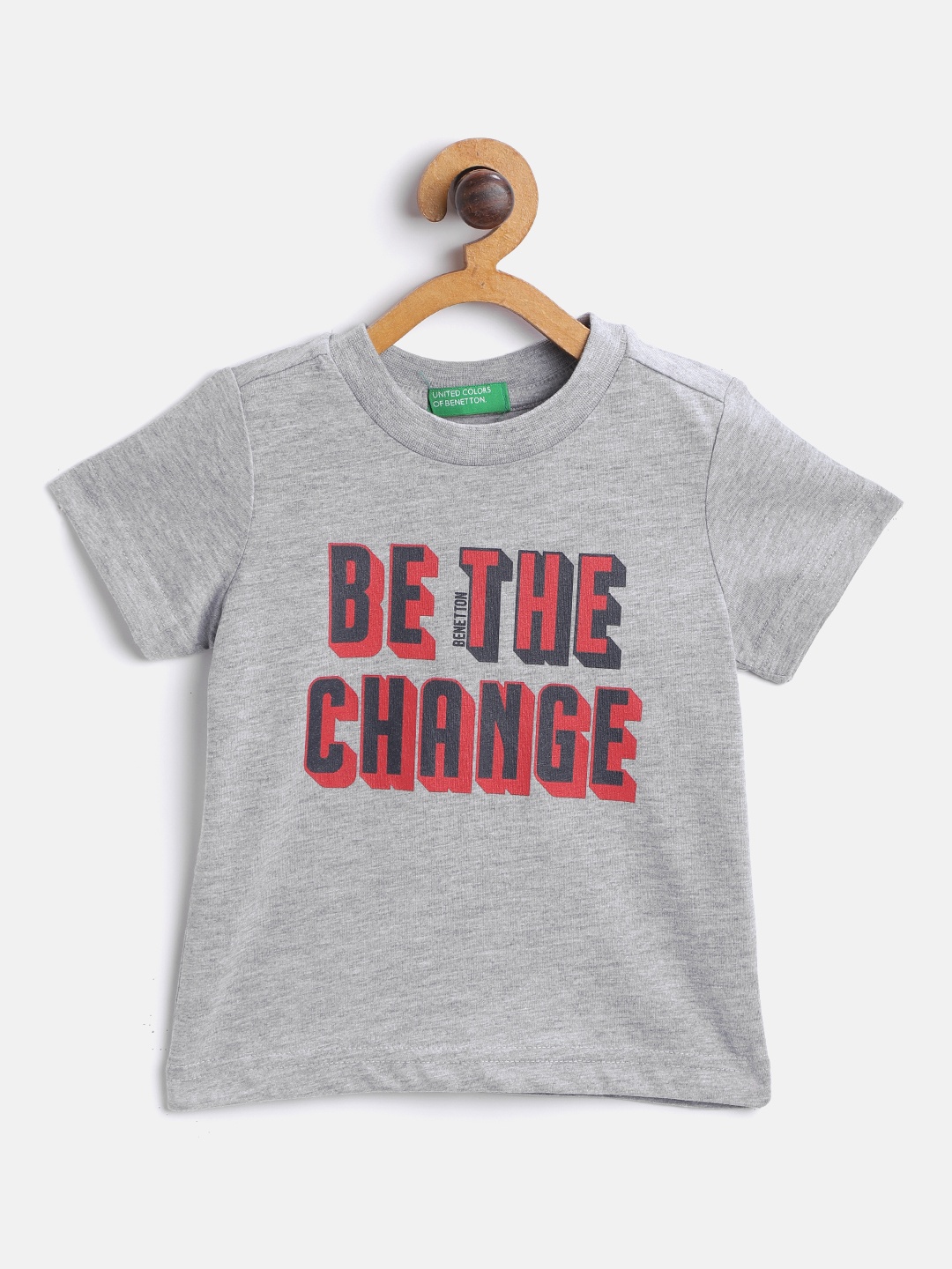 

United Colors of Benetton Boys Grey Melange & Red Printed Round Neck T-shirt