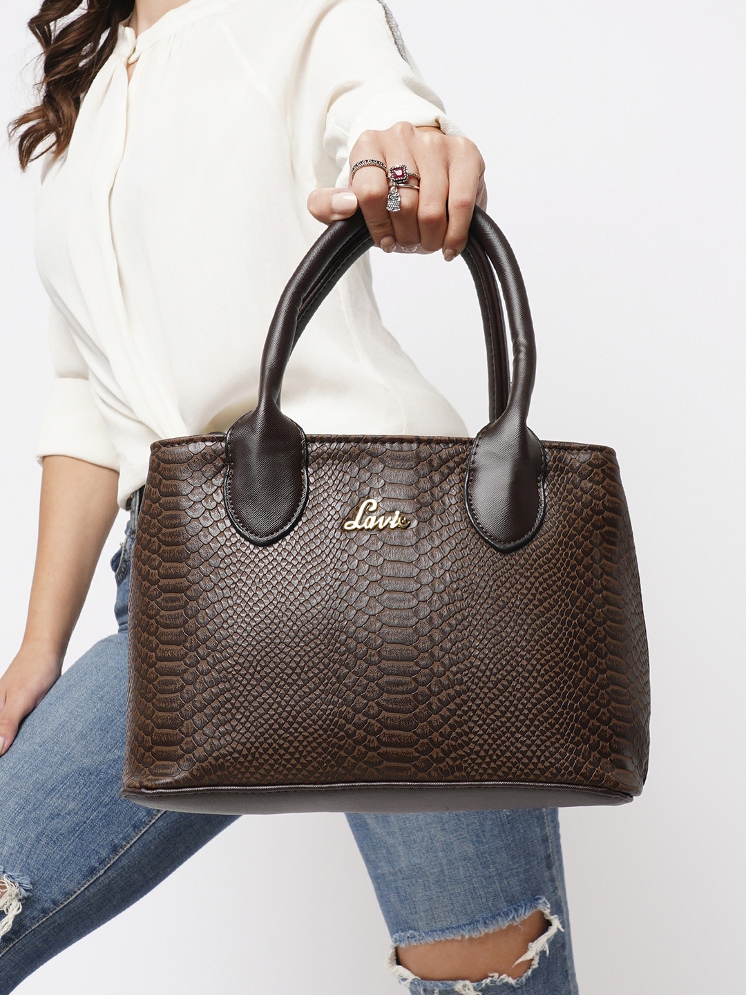 

Lavie Ficus Brown Animal Textured Structured Handheld Bag