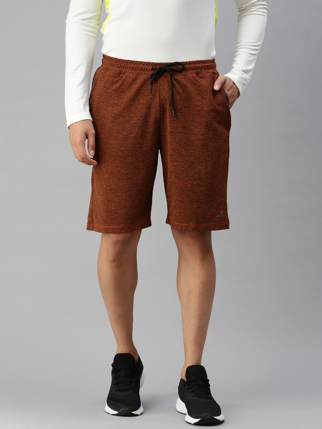 

WROGN ACTIVE Men Rust Orange Melange Slim Fit Mid-Rise Sports Shorts