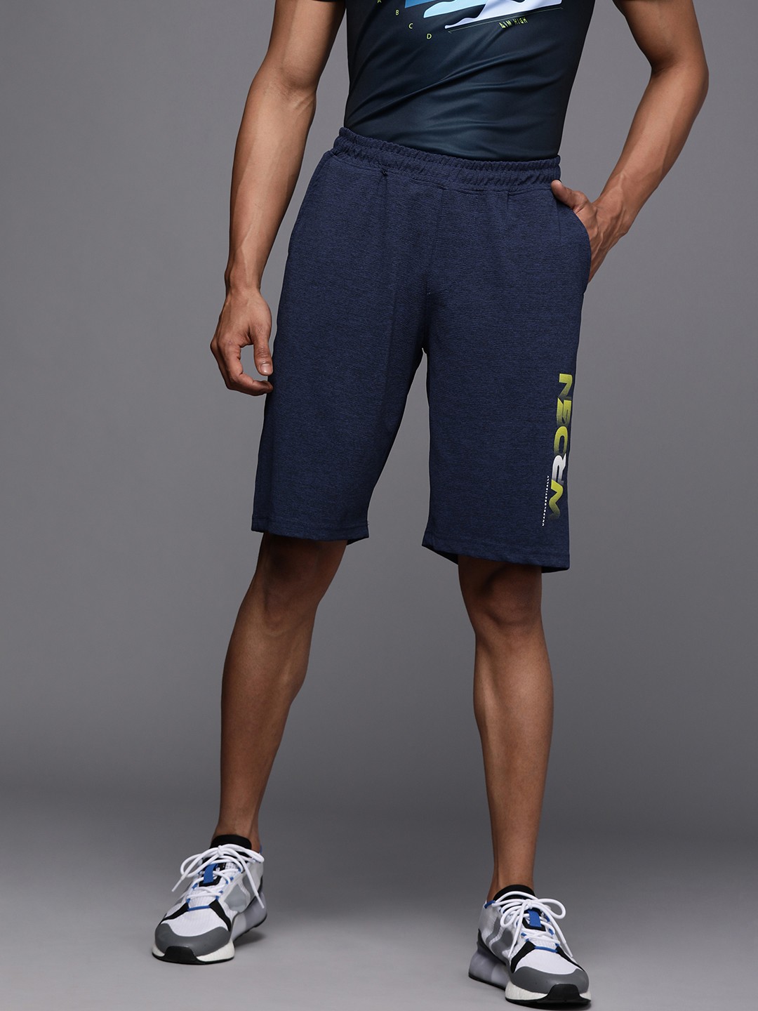 

WROGN ACTIVE Men Navy Blue Slim Fit Sports Shorts with Logo Print