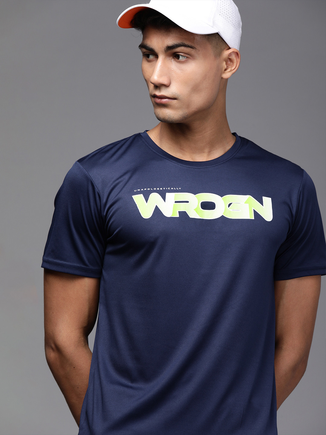 

WROGN ACTIVE Men Navy Blue Slim Fit Logo Printed Round Neck T-shirt