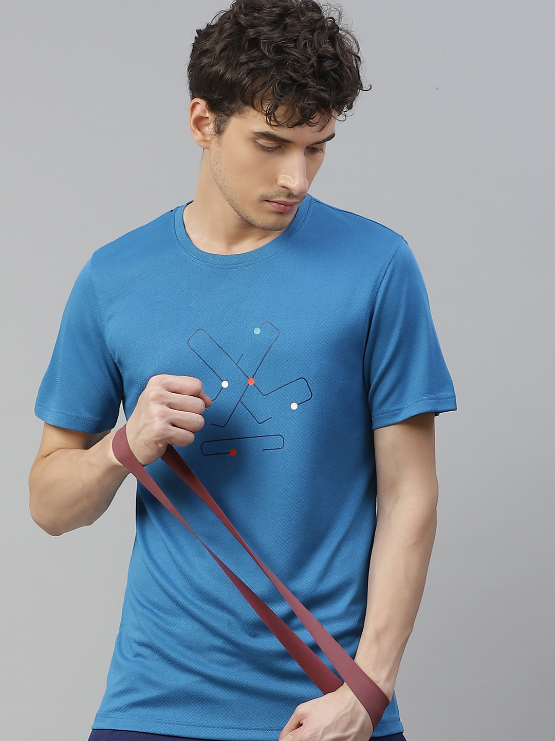 

WROGN ACTIVE Men Blue Brand Logo Printed Slim Fit T-shirt