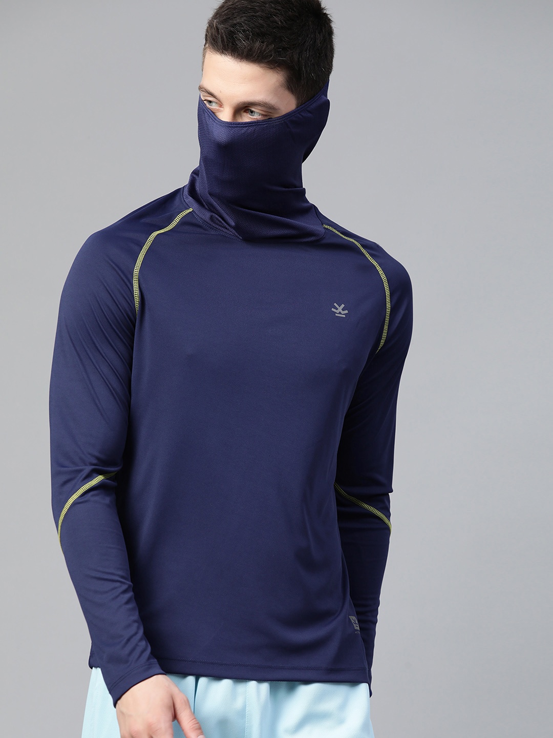 

WROGN ACTIVE Men Navy Blue Solid Hooded T-Shirt