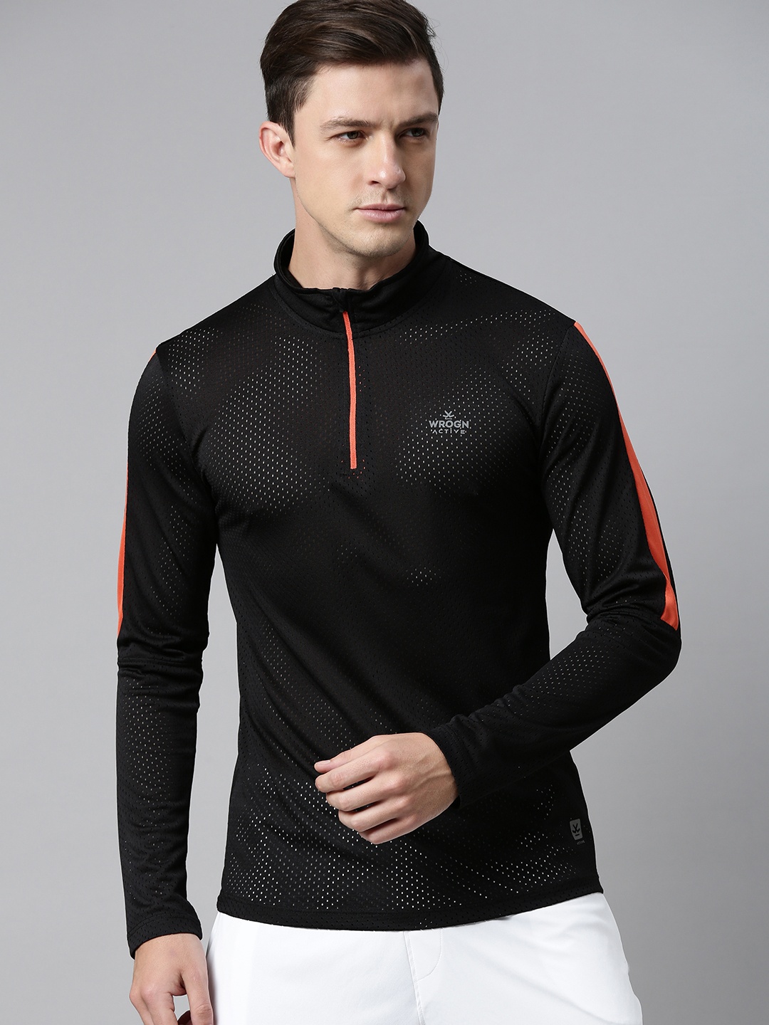 

WROGN ACTIVE Men Black High Neck Slim Fit T-shirt
