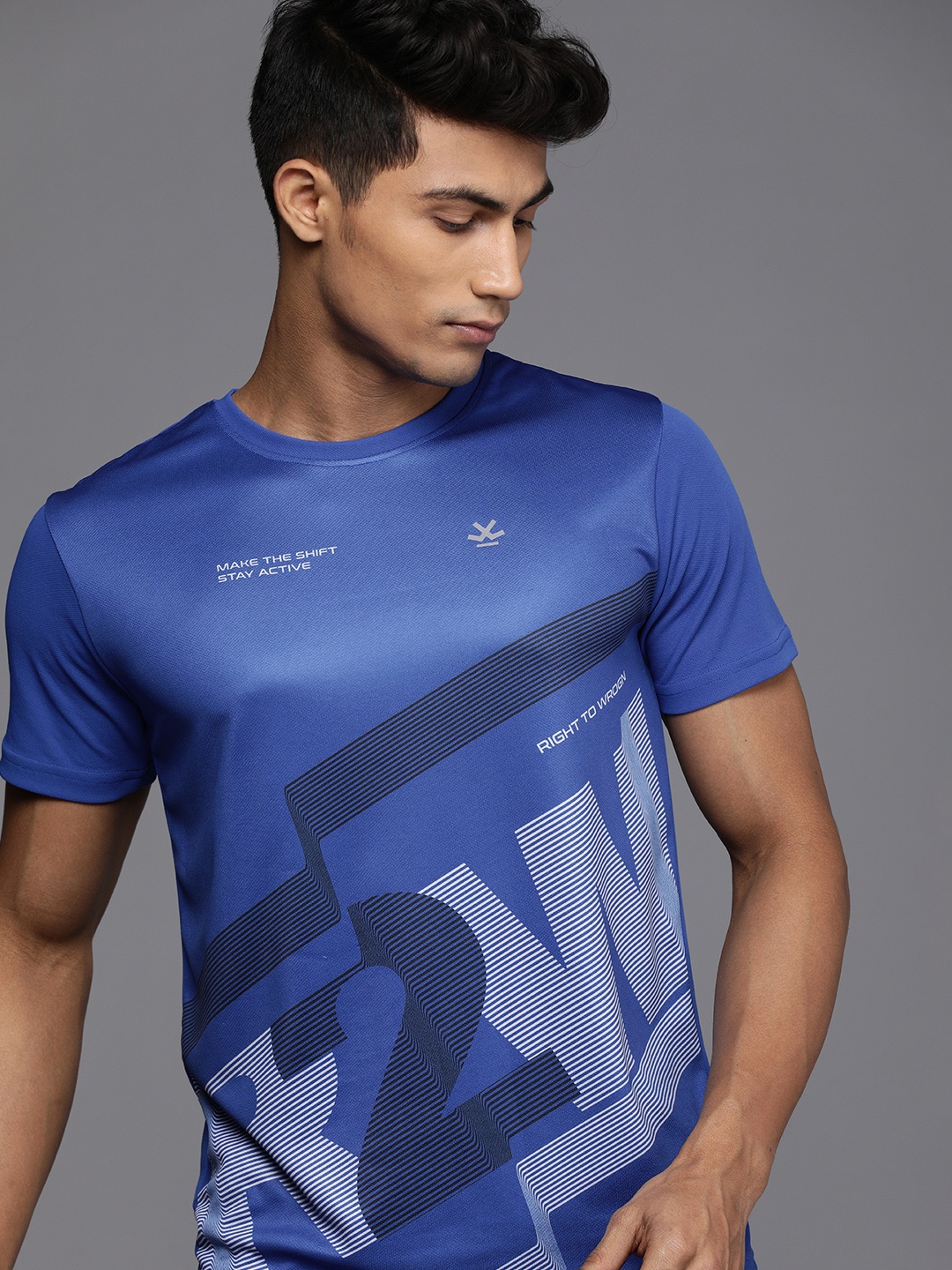

WROGN ACTIVE Men Blue Typography Printed Slim Fit Sports T-shirt