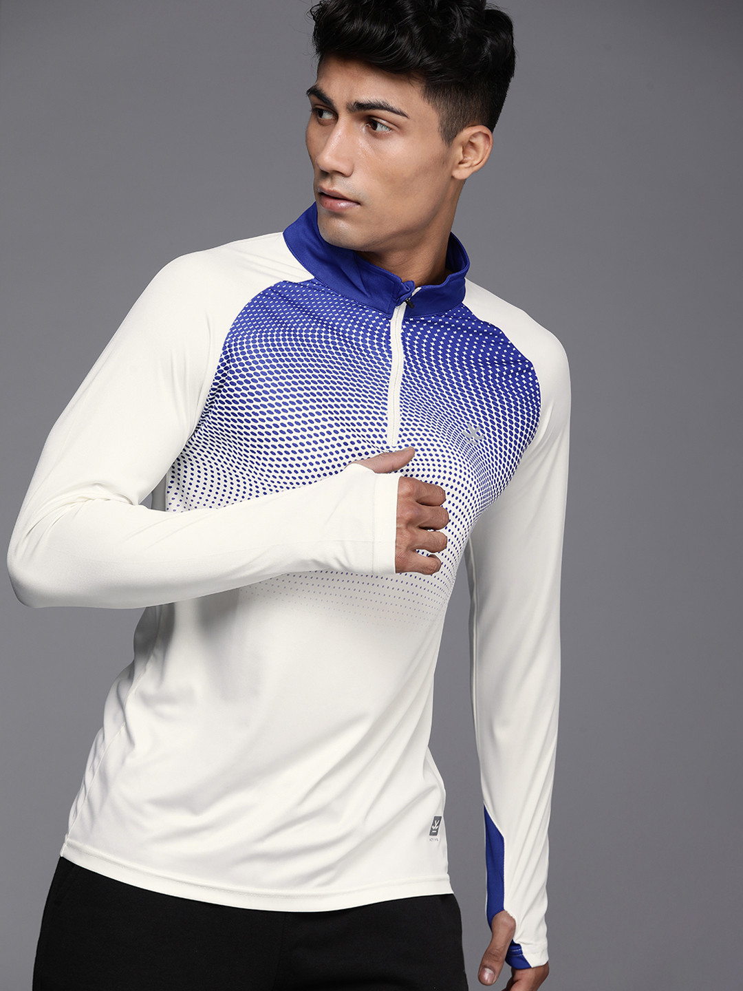 

WROGN ACTIVE Men White & Blue Printed High Neck Slim Fit T-shirt