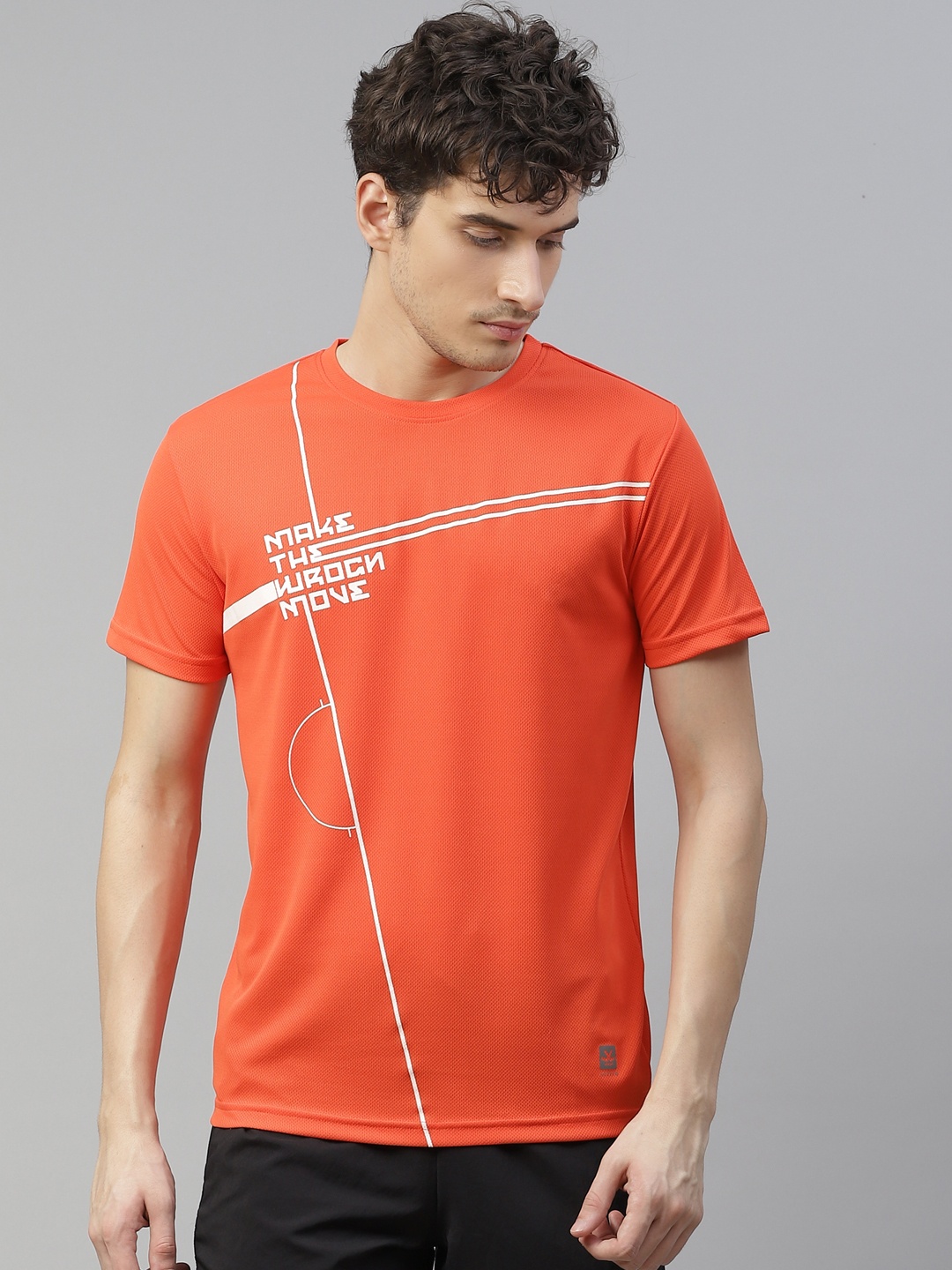 

WROGN ACTIVE Men Orange & White Typography Printed Slim Fit T-shirt