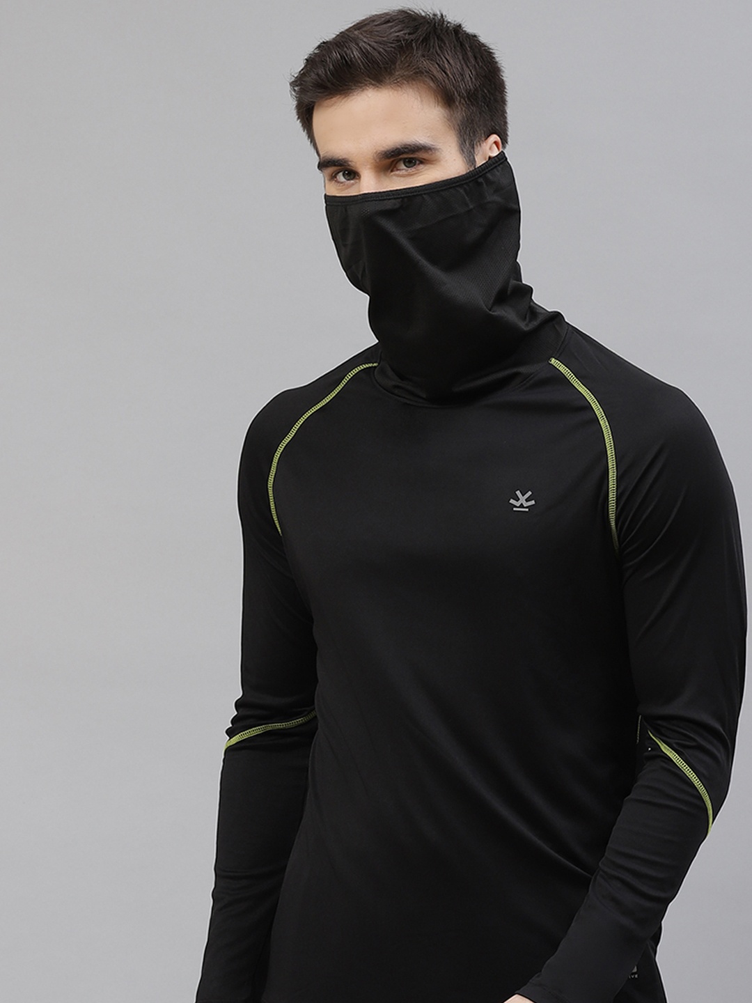 

WROGN ACTIVE Men Black Slim Fit Solid T-shirt with In-Built Mask