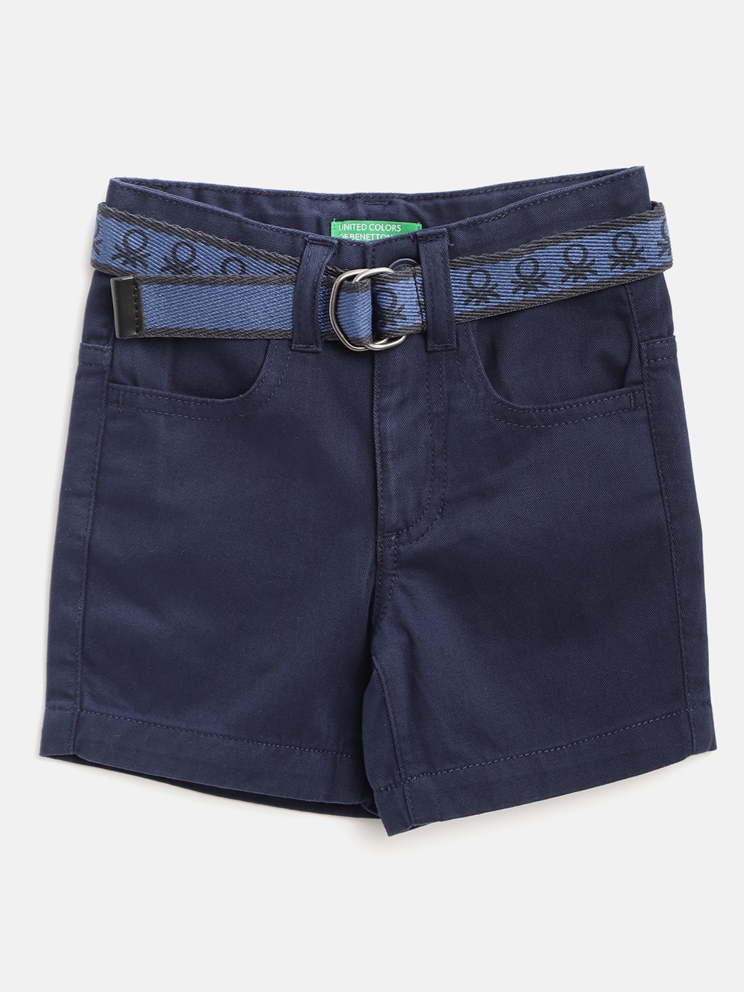 

United Colors of Benetton Boys Navy Blue Solid Pure Cotton Regular Shorts with Belt
