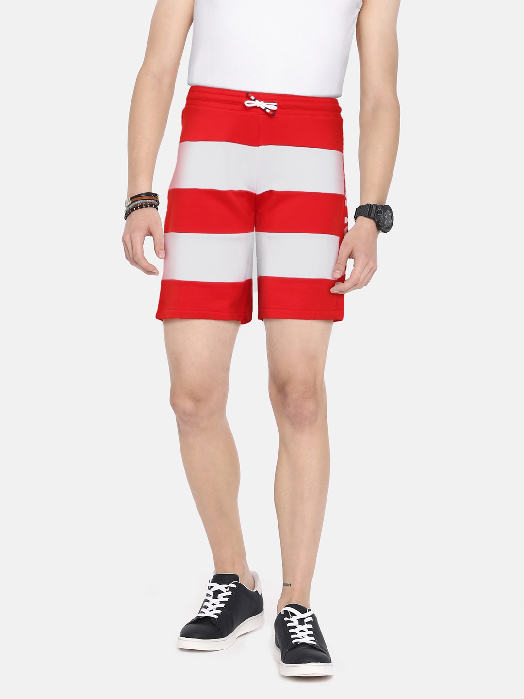 

Tommy Hilfiger Boys Red & White Striped Regular Fit BB CUT AND SEW RUGBY SWEAT Shorts