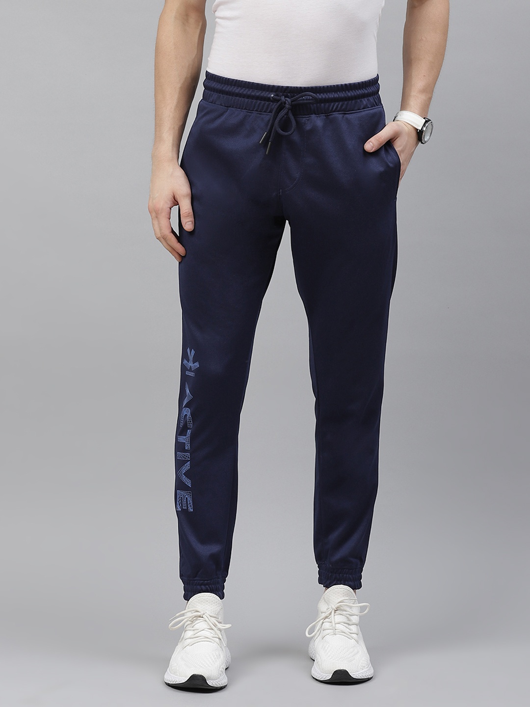 

WROGN ACTIVE Men Navy Blue Brand Logo Print Joggers