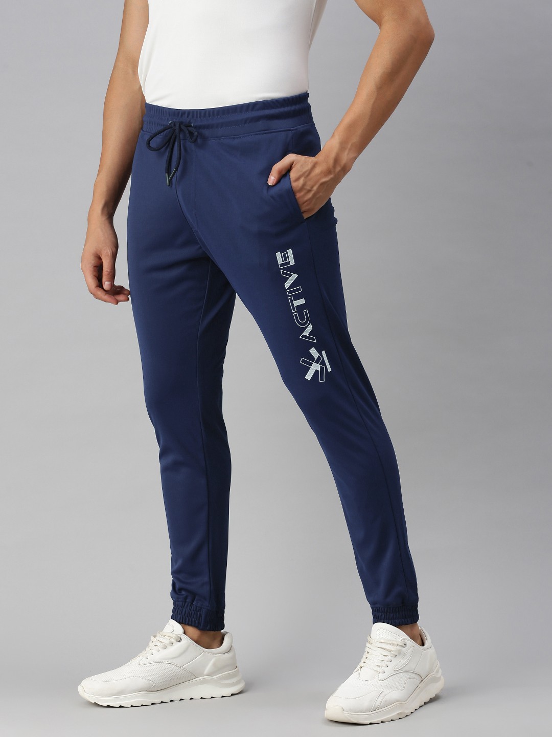 

WROGN ACTIVE Men Navy Blue Brand Logo Print Joggers