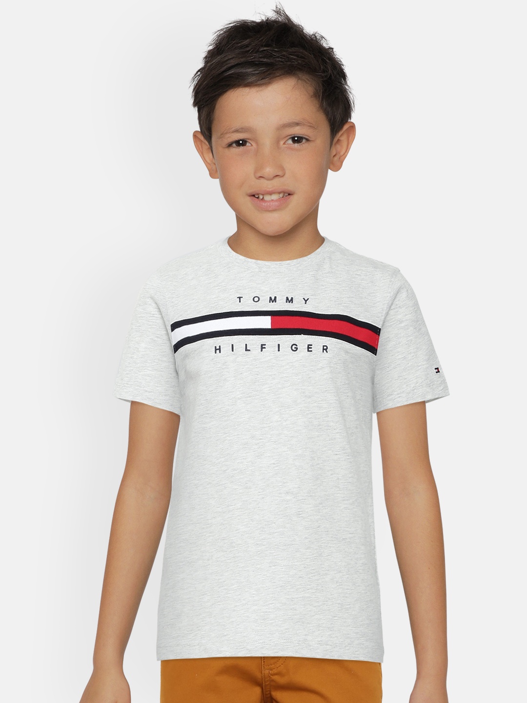 

Tommy Hilfiger Boys Grey Printed BB FLAG RIB INSERT Pure Organic Cotton T-shirt