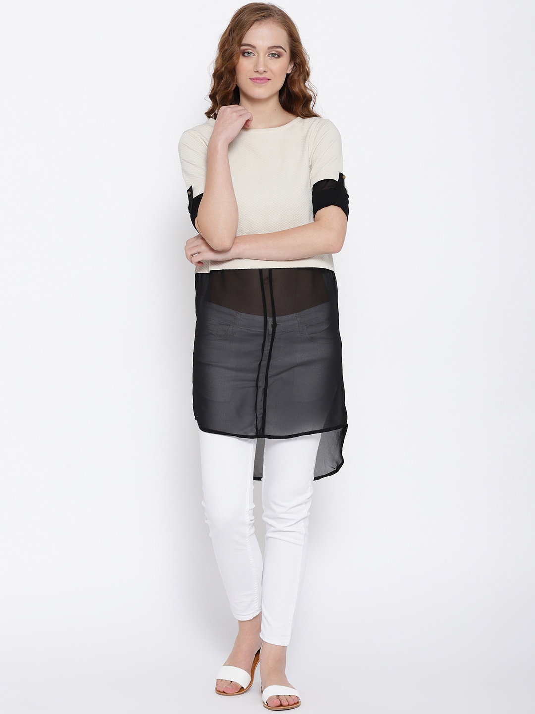 

Wills Lifestyle Off-White & Black Patterned High-Low Tunic