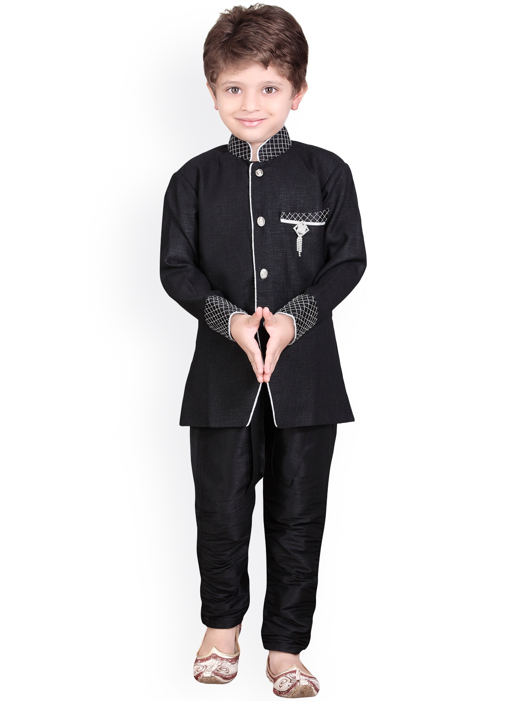 

Jeetethnics Boys Black Silk Kurta Pyjama