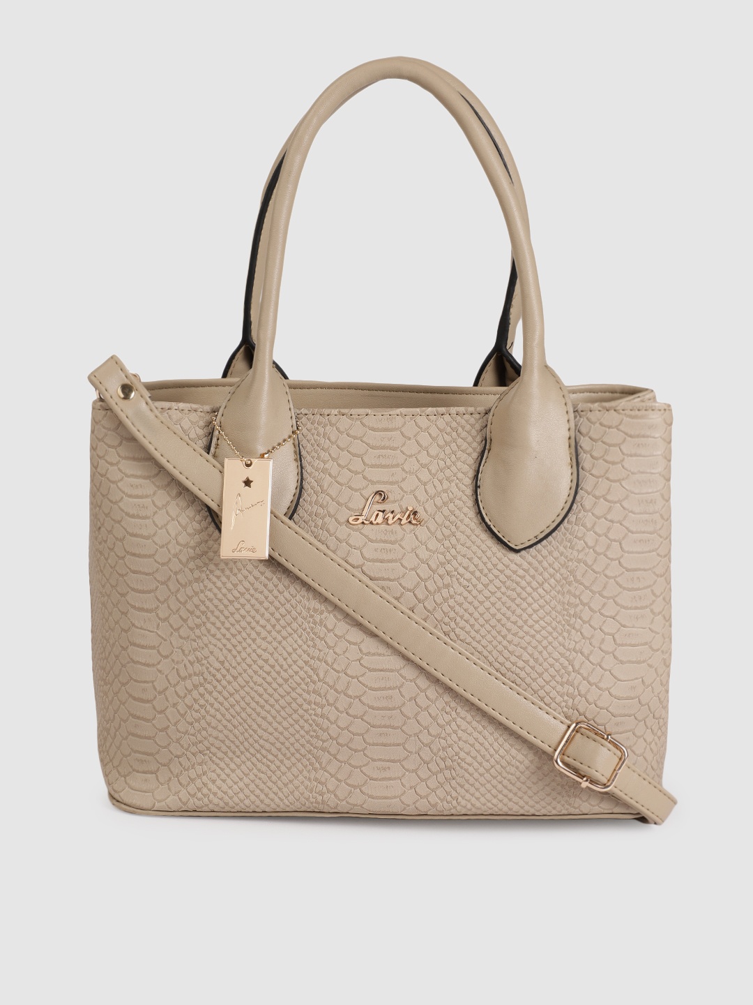 

Lavie Beige Textured Handheld Bag with Detachable Sling Strap