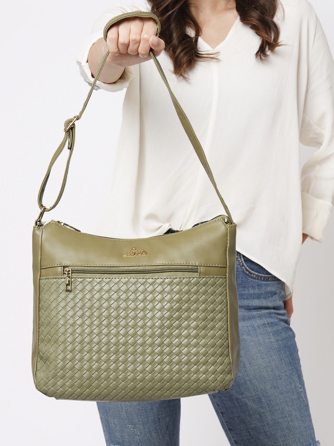 

Lavie Moritz Olive Green Textured Structured Sling Bag