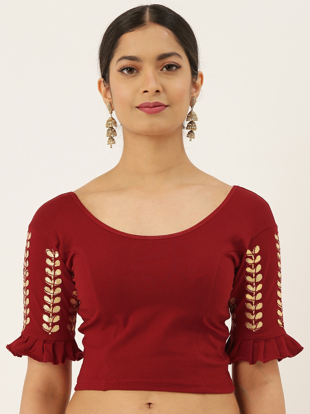 

VASTRANAND Women Maroon Solid Stretchable Gotta Patti Work Saree Blouse
