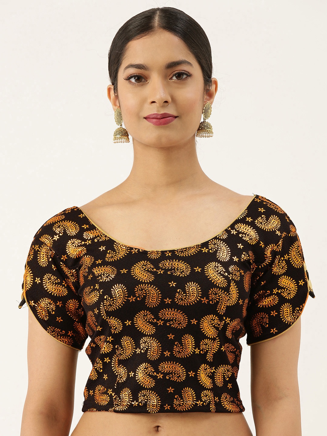 

VASTRANAND Women Navy Blue & Gold-Coloured Foil Printed Stretchable Blouse