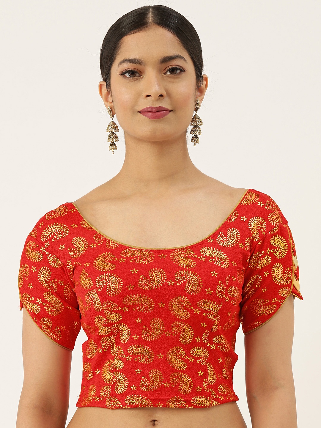 

VASTRANAND Women Red & Gold-Coloured Foil Printed Stretchable Blouse