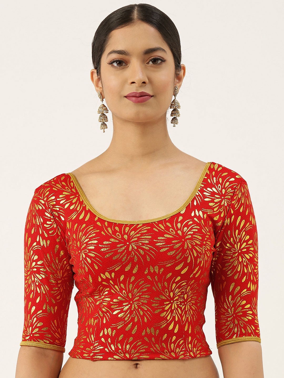 

VASTRANAND Women Red & Gold-Coloured Foil Printed Stretchable Blouse