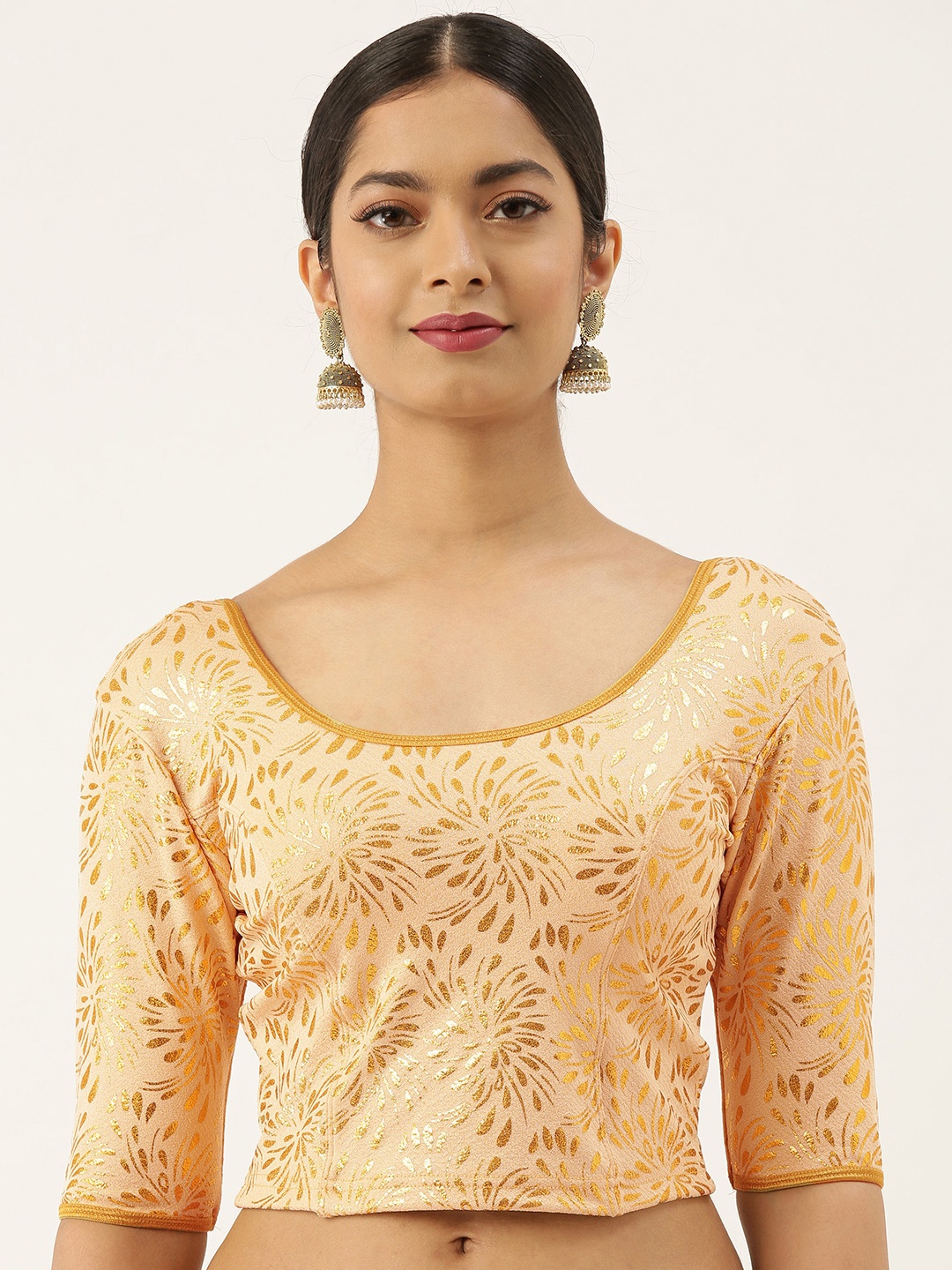 

VASTRANAND Women Gold-Coloured Foil Printed Stretchable Blouse