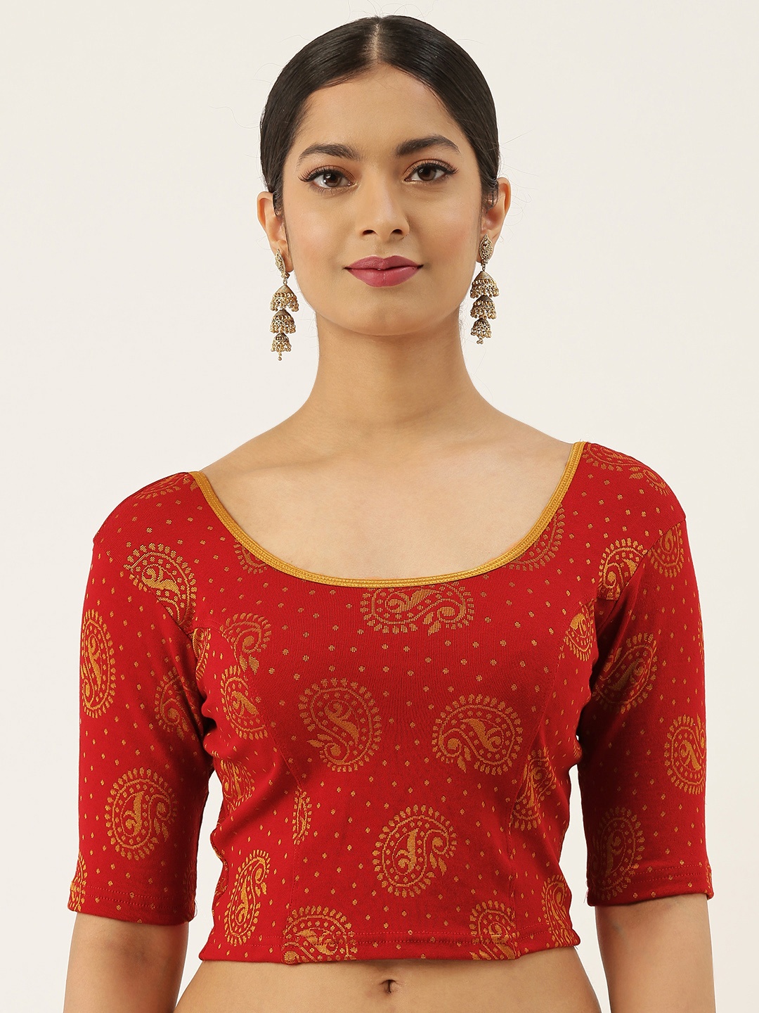 

VASTRANAND Women Red & Gold-Coloured Woven Design Stretchable Blouse