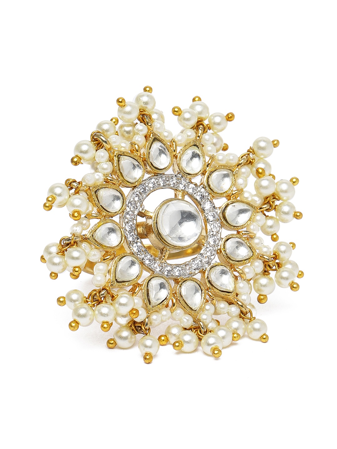 

MIDASKART Women Gold-Toned & White Studded Finger Ring