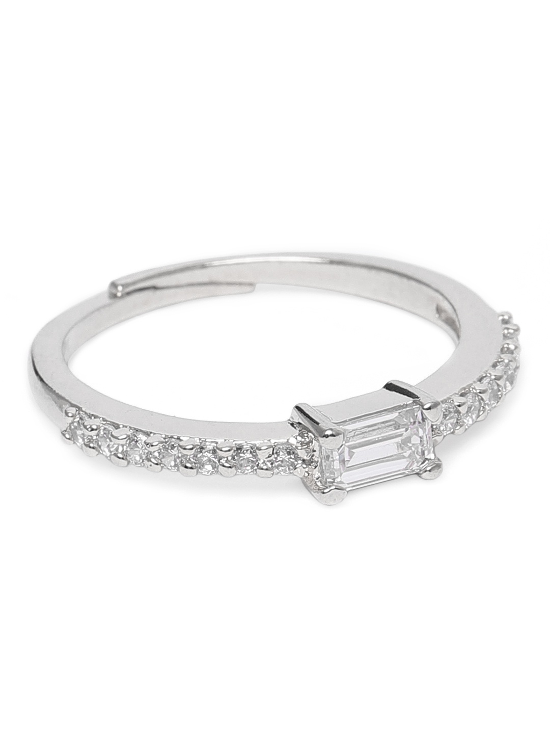 

MIDASKART Women Silver-Toned CZ Studded Finger Ring