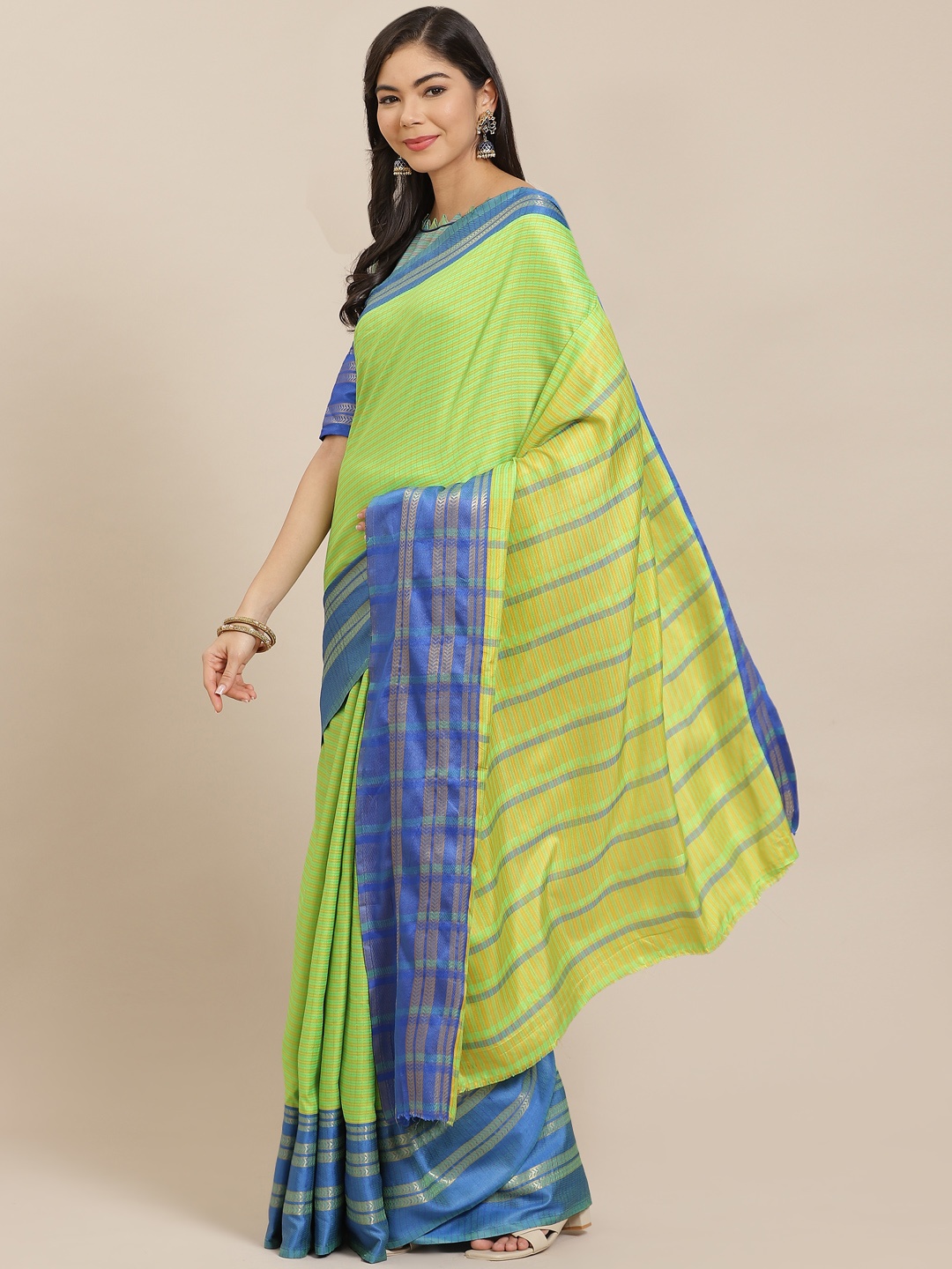 

KALINI Green & Blue Striped Saree
