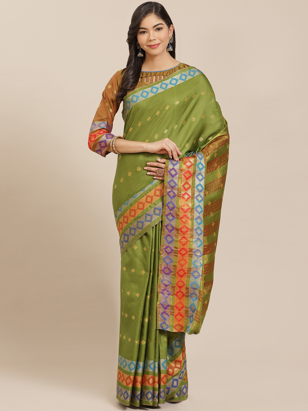 

KALINI Green & Golden Woven Design Saree
