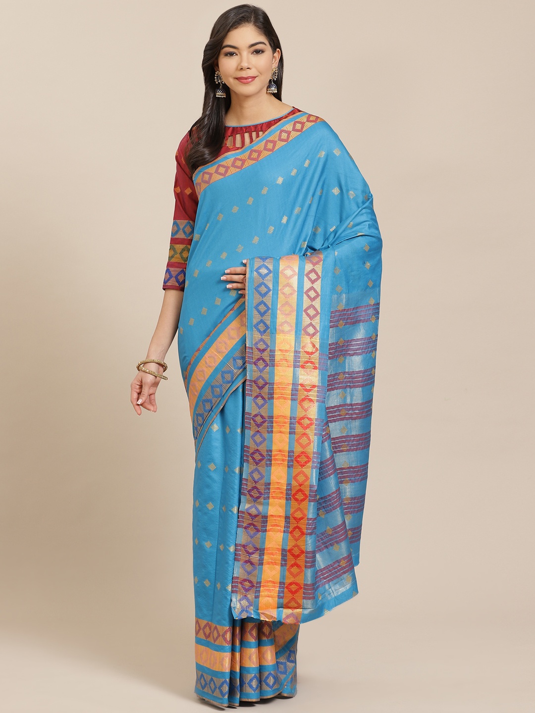 

KALINI Blue & Golden Woven Design Saree