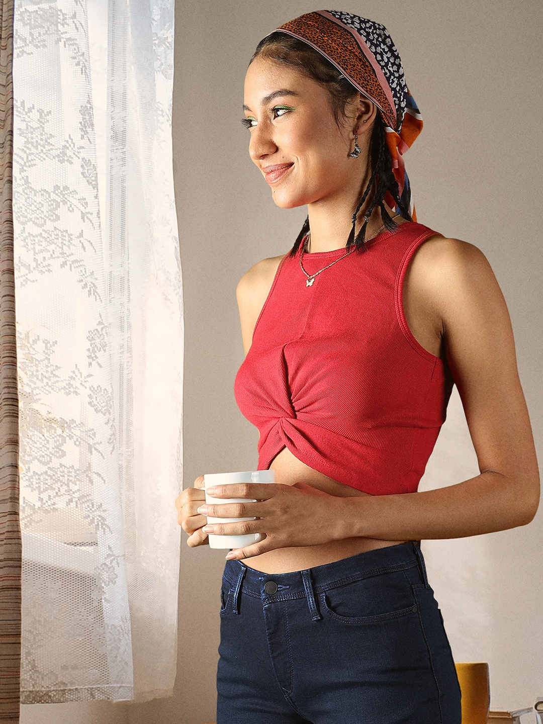 

Sassafras Red Pure Cotton Tank Crop Top