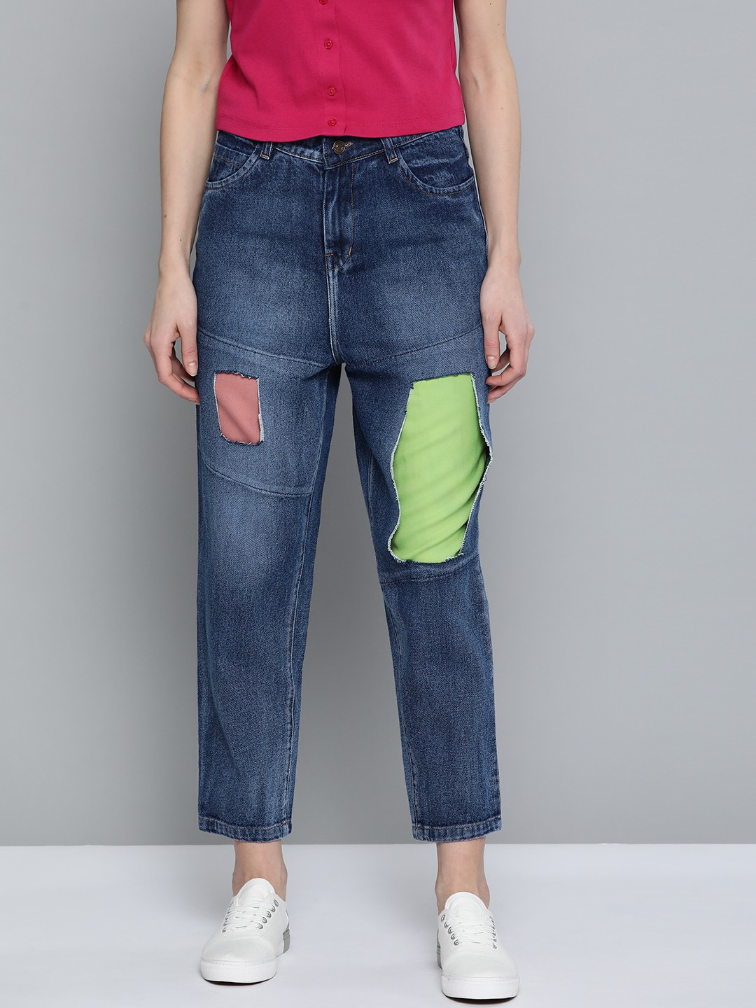 

SASSAFRAS Women Navy Blue Relaxed Fit Cotton High-Rise Mildly Distressed Jeans