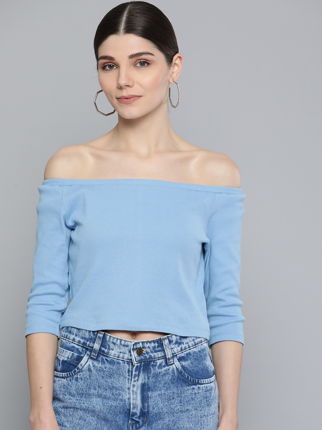 

Sassafras Blue Pure Cotton Fitted Bardot Crop Top