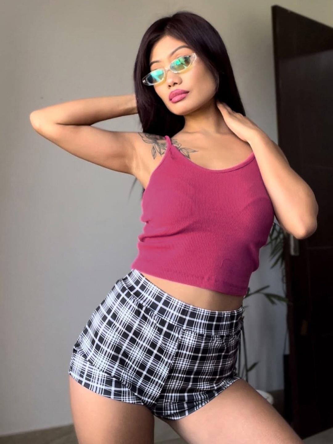 

SASSAFRAS Magenta Pink Pure Cotton Fitted Crop Cami Top