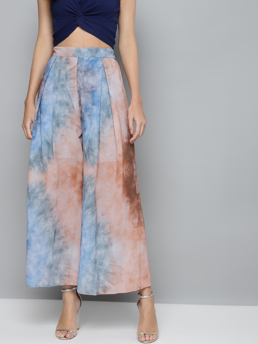 

SASSAFRAS Women Blue & Peach-Coloured Dyed Flared Trousers