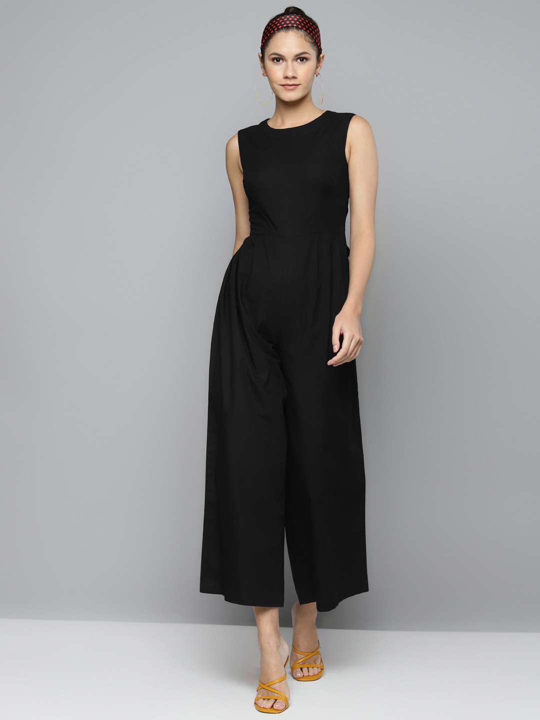 

SASSAFRAS Women Black Pure Cotton Solid Basic Jumpsuit