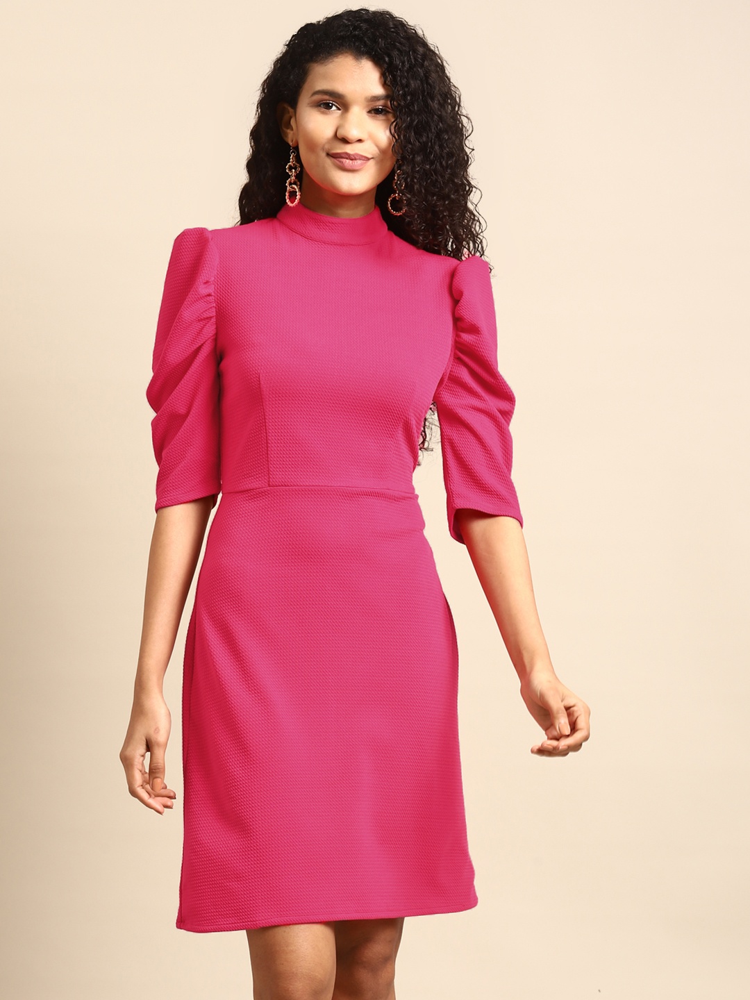

DODO & MOA Women Pink Textured A-Line Dress
