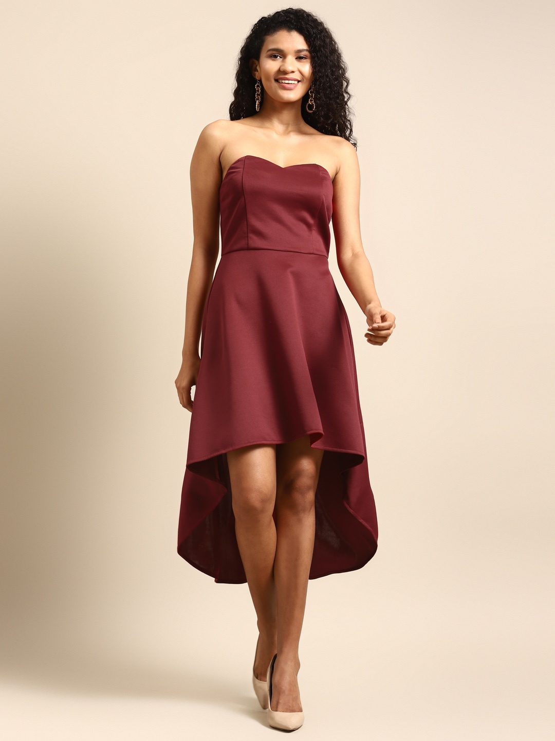 

DODO & MOA Women Maroon Solid High-Low A-Line Dress