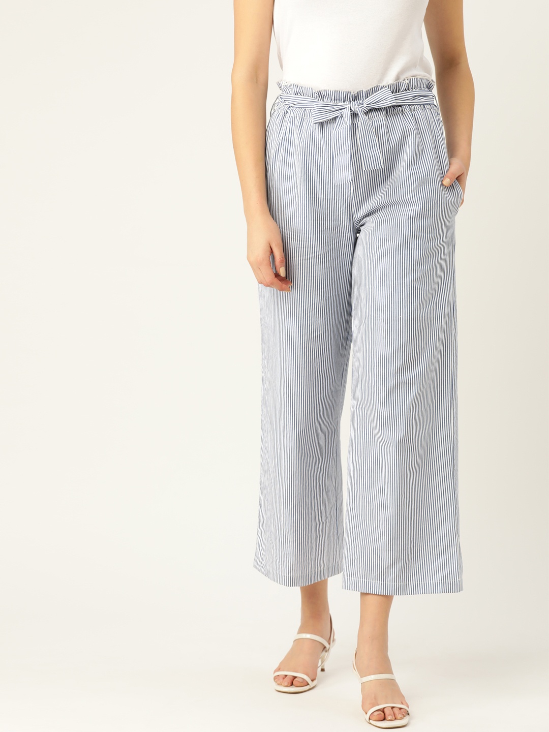 

DODO & MOA Women Blue & White Regular Fit Striped Trousers