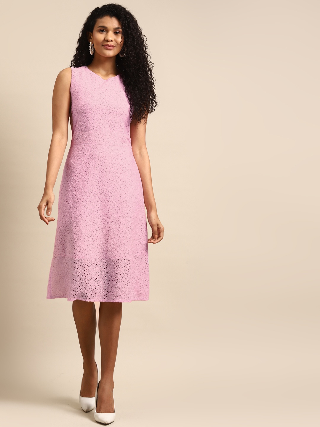 

DODO & MOA Women Pink Self Design A-Line Dress