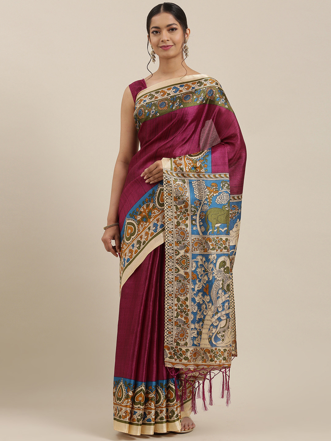 

Saree mall Purple Art Silk Solid Bhagalpuri Saree