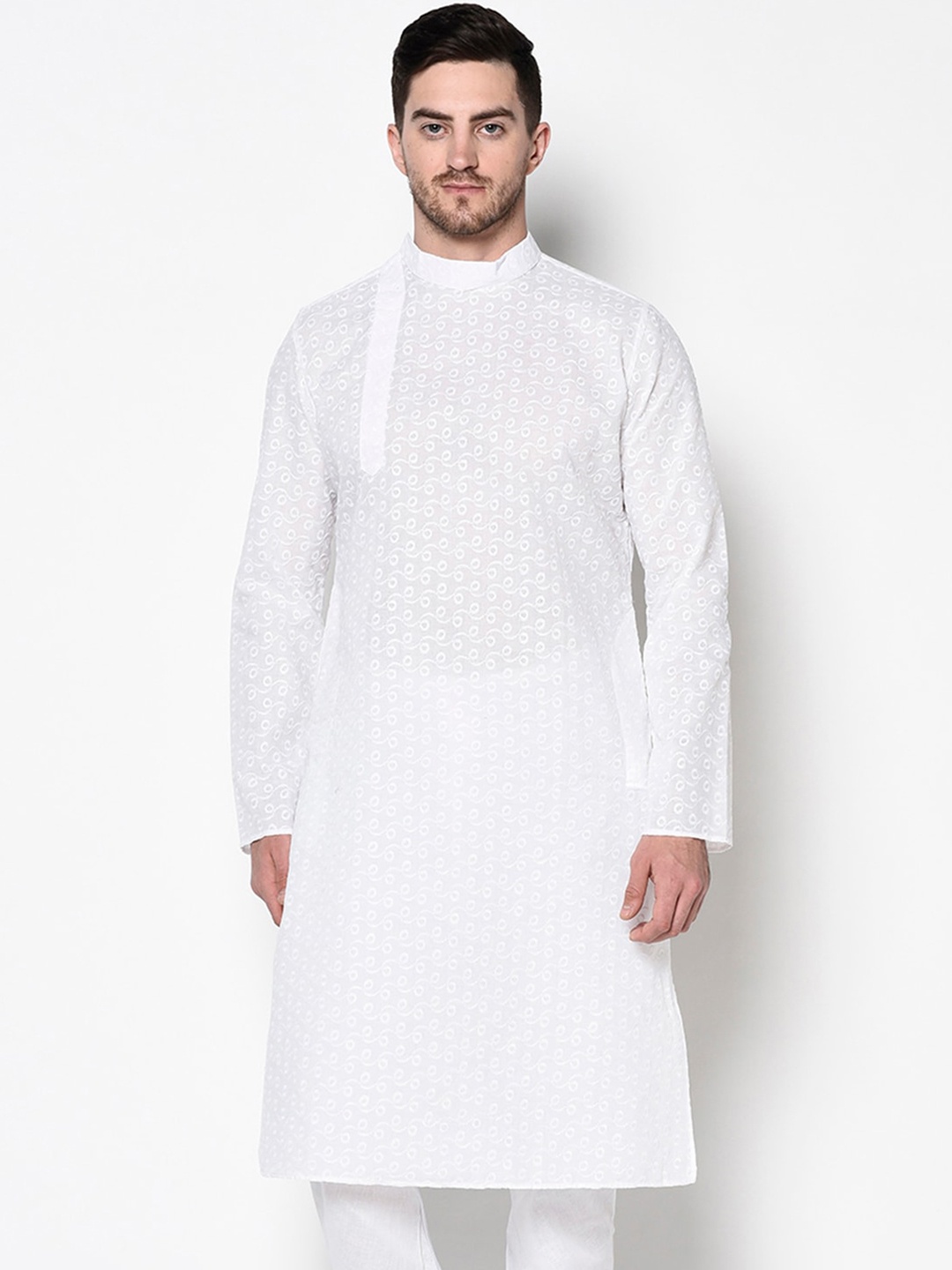 

LAMAAYA Men White Thread Work Kurta