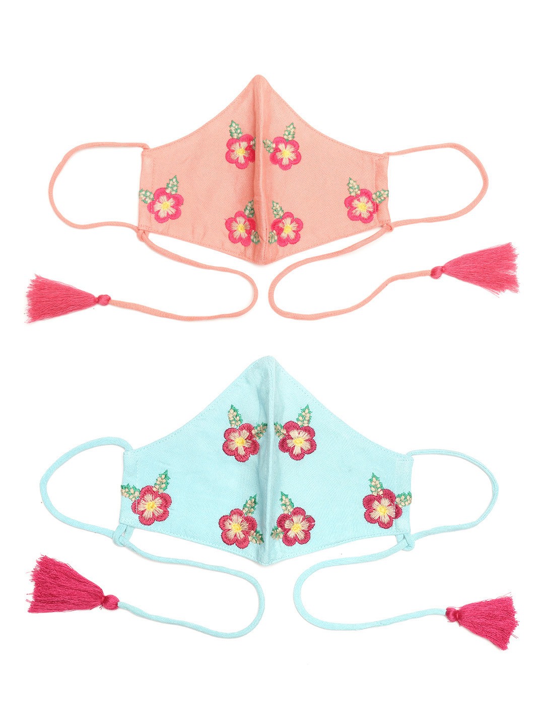 

Sangria Women Pack of 2 Embroidered 3-Ply Reusable Cloth Masks, Peach